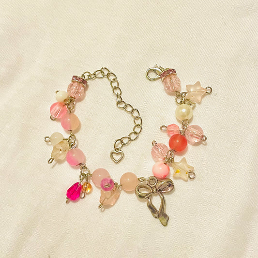 Pink Beaded Cluster Charm Bracelet