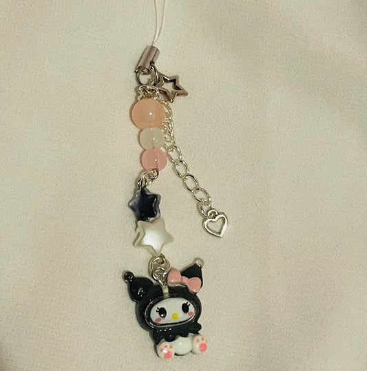 Sanrio phone charm ( kuromi ) with beads and (star) charms attached  
